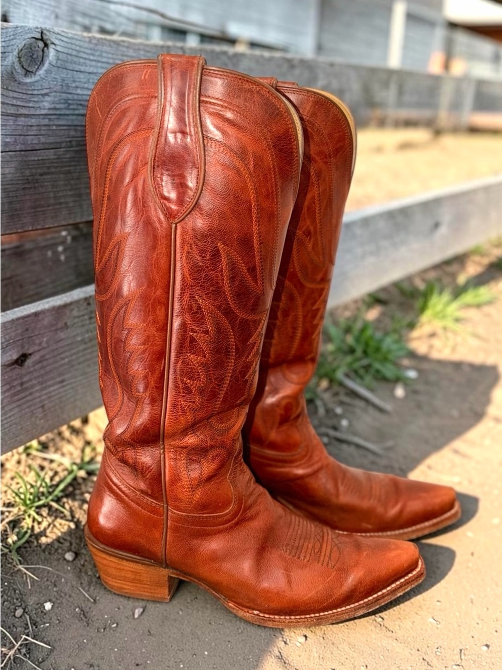 Tony Lama Derby Liz Tall Leather Cognac Western Snip Toe Cowboy Boots 8.5 - Picture 9 of 13